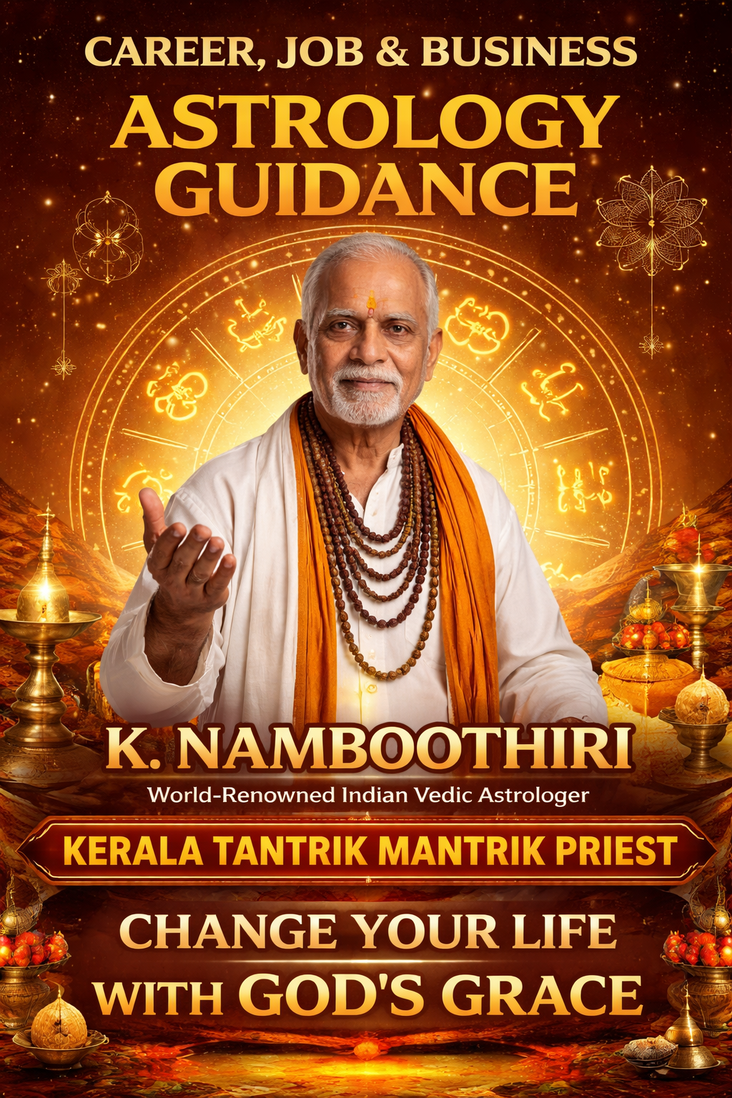 Career, job and business astrology guidance by K. Namboothiri, world-renowned Indian Vedic astrologer and Kerala Tantrik Mantrik priest offering spiritual solutions for success and prosperity.