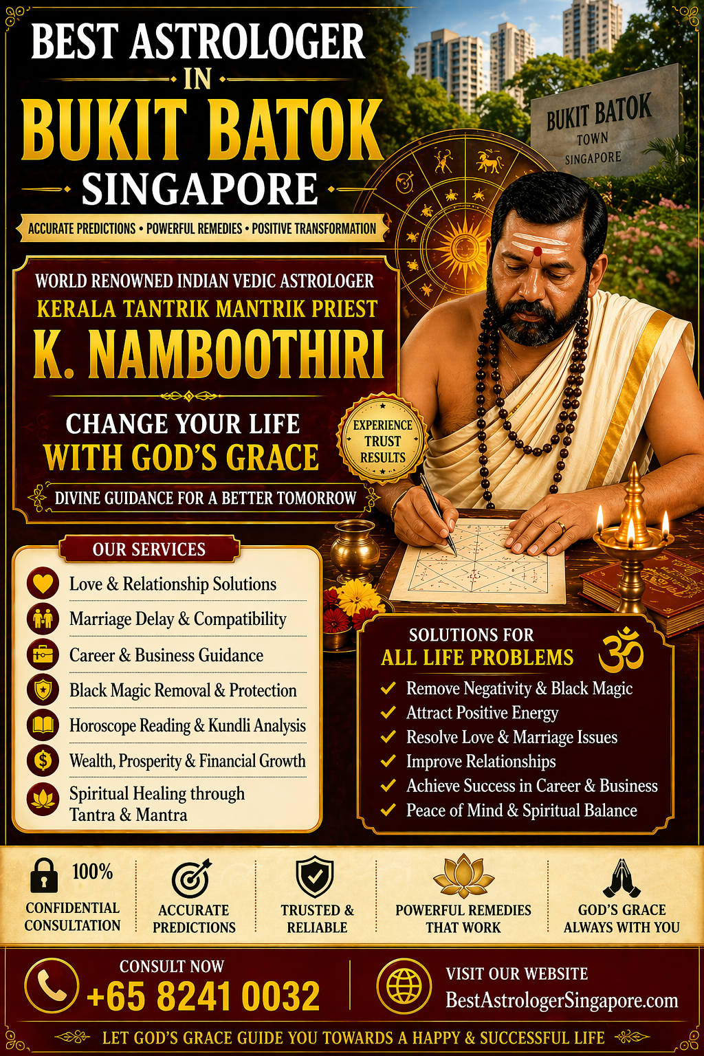 Indian Vedic astrologer K Namboothiri offering astrology services and spiritual remedies in Bukit Batok Singapore.