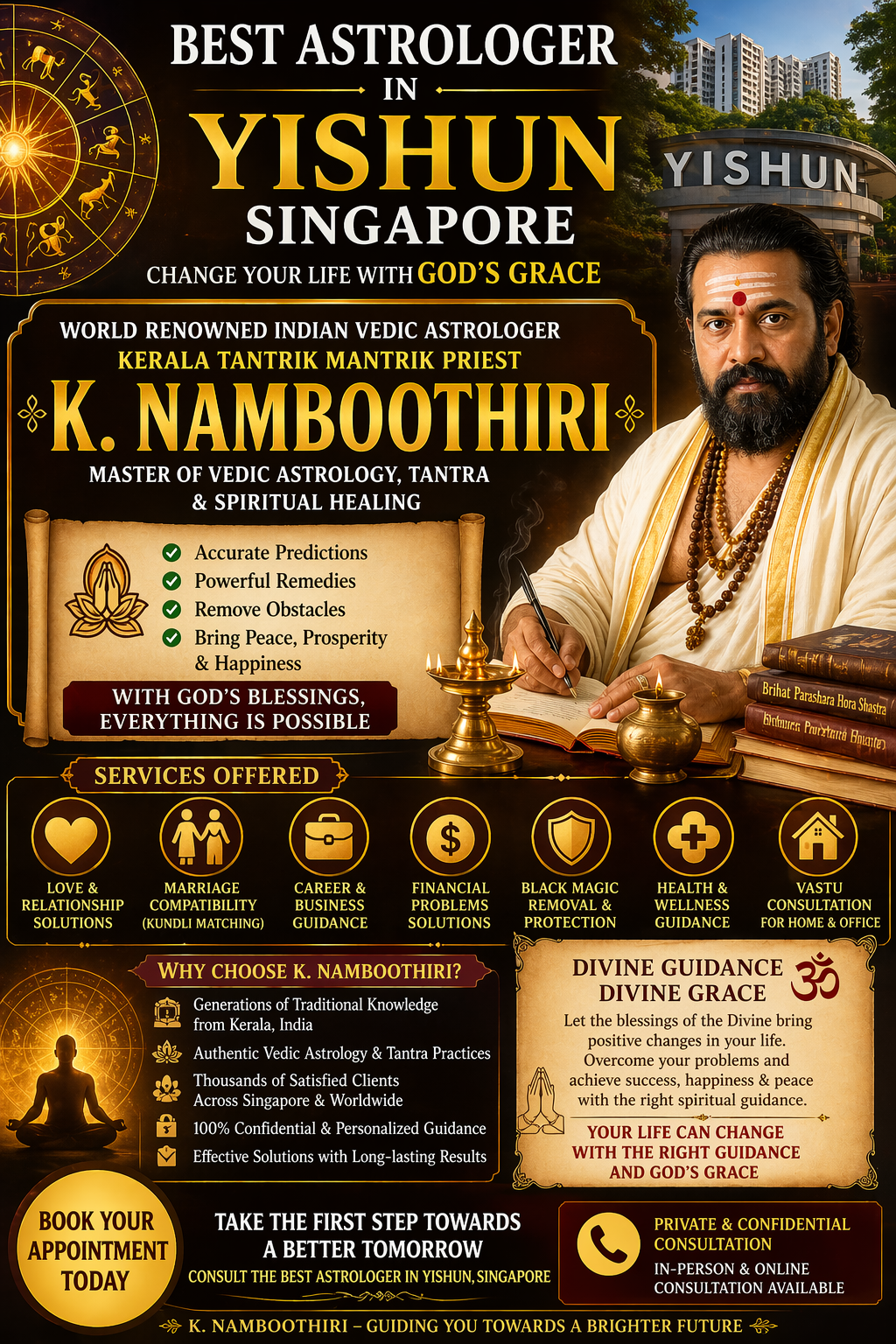 Best astrologer in Yishun Singapore K Namboothiri offering Vedic astrology, tantra rituals, and spiritual healing services.
