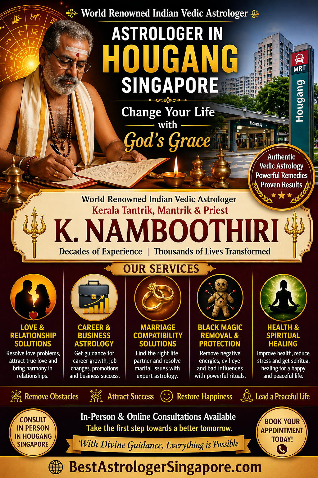 World renowned Indian Vedic astrologer K. Namboothiri providing astrology services in Hougang Singapore.